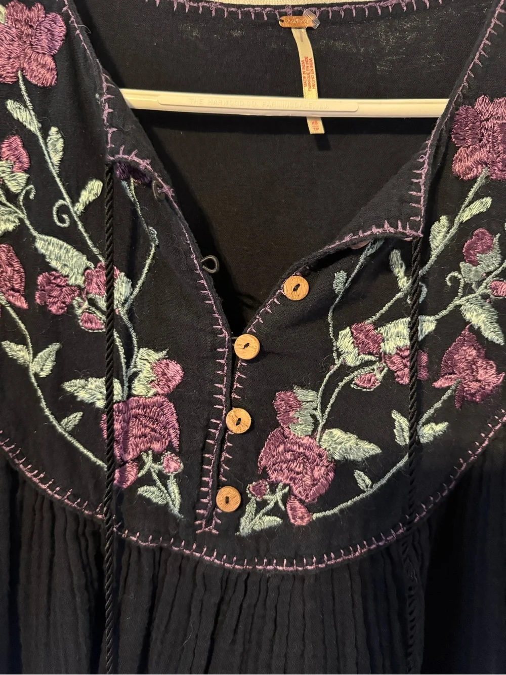 Free People Navy Mini Dress with Purple Floral Embroidery
